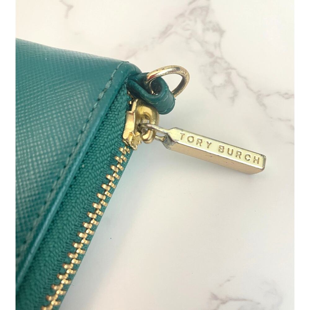 Tory Burch Zip-Around Wallet Emerald Green Saffiano Leather - Picture 4 of 6